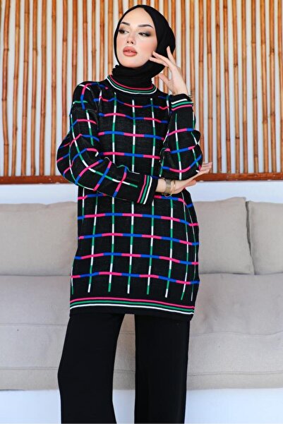 benguen 23002 Square Patterned Double Suit Black