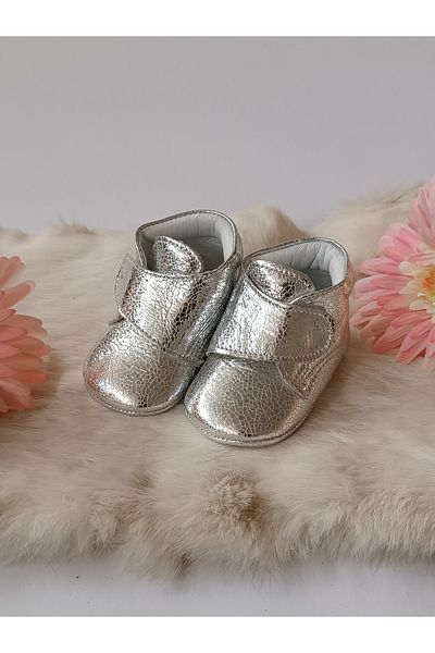 Hodore Genuine Leather Velcro Baby Boots Silver