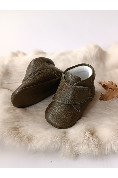 Hodore Genuine Leather Velcro Baby Boots Khaki Green