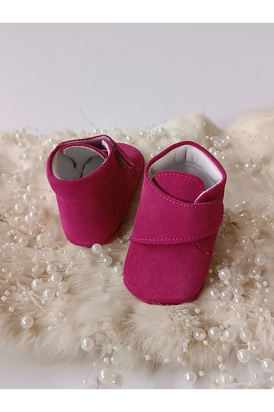 Hodore Genuine Leather Velcro Baby Boots Suede Fuchsia