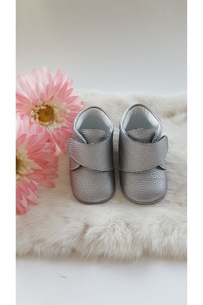 Hodore Genuine Leather Velcro Baby Boots Silver