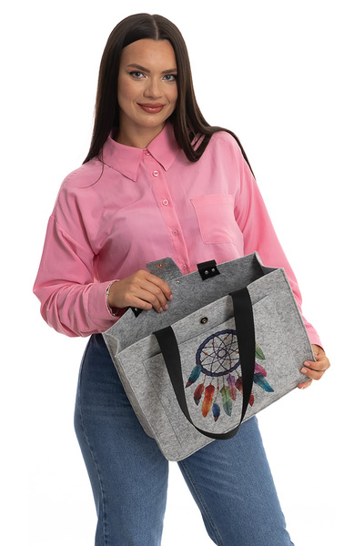 dilekolay Large Size Dream Catcher Shoulder Bag - Printed Felt Bag - Dream Catcher - 40X33X10Cm
