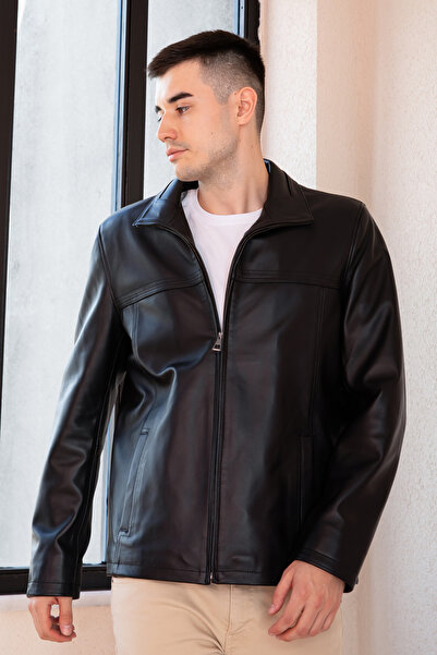 Hodore Kajer Siyah Erkek Hakiki Deri Mont