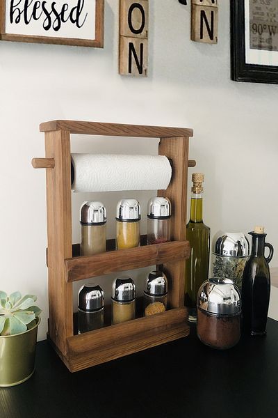 Grootland Decorative Wooden Spice Rack and Paper Towel Rack