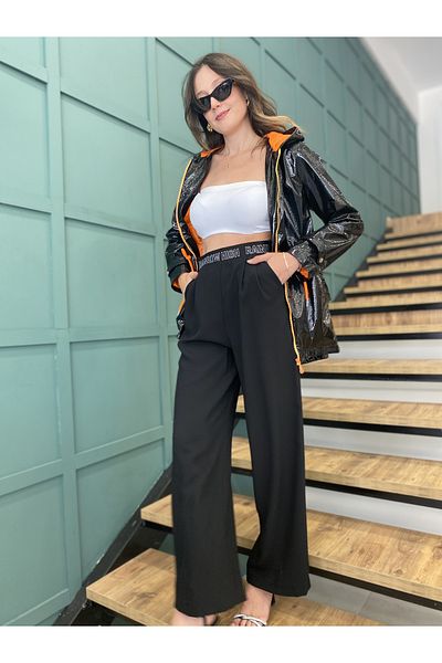 AYHAN Pantaloni de damă cu talie înaltă cu picioare largi