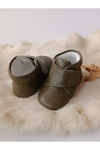 Hodore Genuine Leather Velcro Baby Boots Khaki Green
