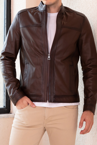 Hodore Gibson Kestane Erkek Hakiki Deri Ceket