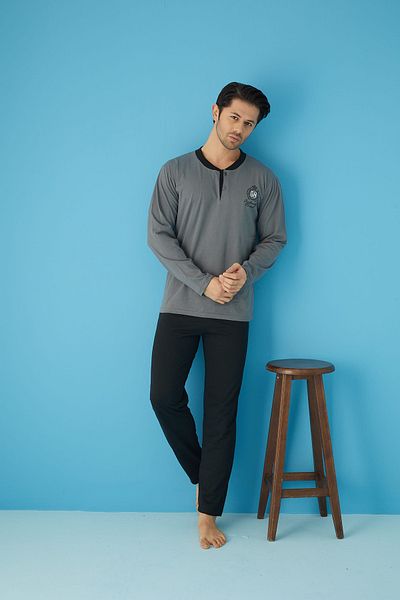 Ayans Pijama Set de pijamale cu mânecă lungă din jerseu simplu (subțire).