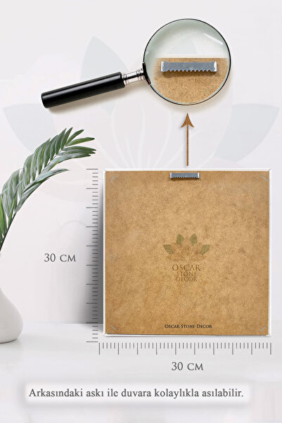 Oscar Stone Decor Eskitme Çerçeveli Taş Uyumlu Duvar Dekoru Tablo 30x30 cm 2'li Set Nazar Boncuğu