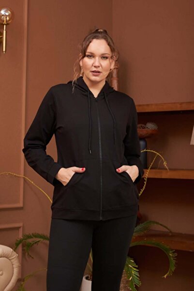 RMG Fermuar Detaylı Büyük Beden Eşofman Üst