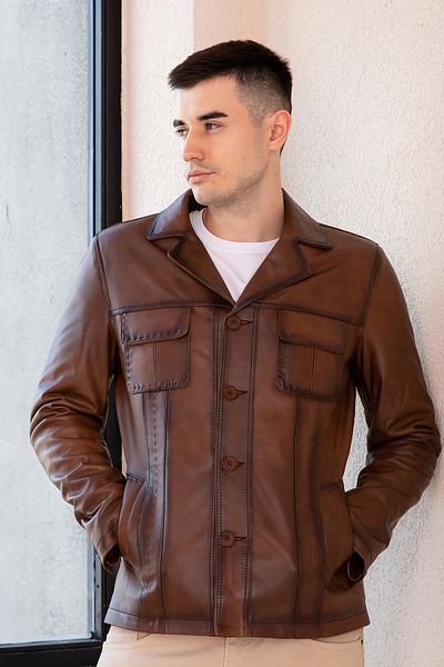 Hodore Leroy Men's Genuine Leather Coat Tan
