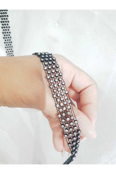 ESRA ŞELEM Stoned Black Color Mesh Ribbon Decorative Ribbon Fringe Ribbon
