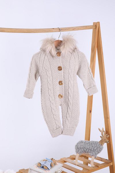 Babyhola 100% Thick Knitwear Inside Velsoft Jumpsuit Girl Boy Baby Kids Hooded Winter Outer Jumpsuit 5710
