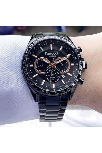 Ferrucci Men's Multifunctional Metal Band Wristwatch