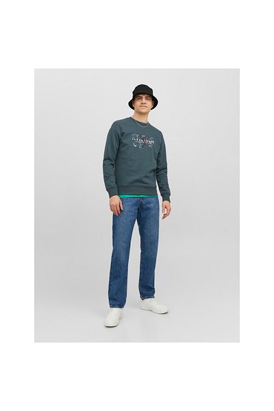 Jack & Jones Ανδρικό βαμβακερό φούτερ Jack&Jones Crew Neck Σκούρο Πράσινο 12242366