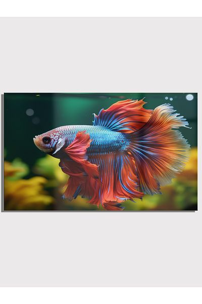 Olinpa 60X52 cm Ornate Fish Patterned Glass Stove Countertop Back Protector