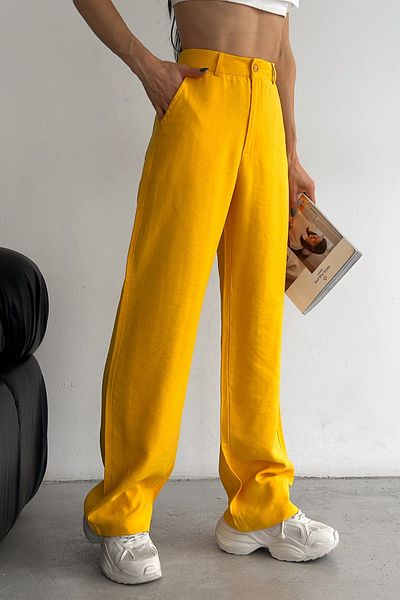 FEMELLE Women's Yellow New Season Modal Fabric Loose Leg High Waist Pants