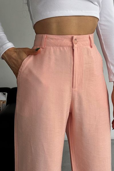FEMELLE Women's Powder New Season Modal Fabric Wide Leg High Waist Trousers