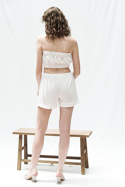 Mita Concept WHITE LINEN CROP-SHORTS SET