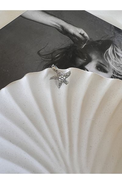 Rachel Star Figured Zircon Stone Silver Vip Earrings-Earcuff