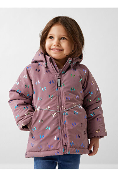 name ıt Gül Kurusu Kız Çocuk Kapüşonlu Uzun Kollu Mont NMFMAXI JACKET FOIL AOP NOOS