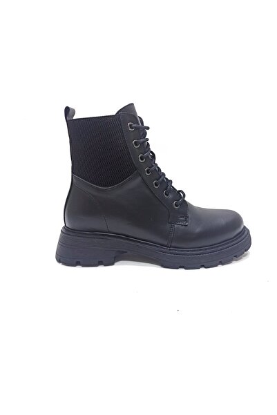 ALBİNİ SİYAH DERİ KADIN BOT AYAKKABI