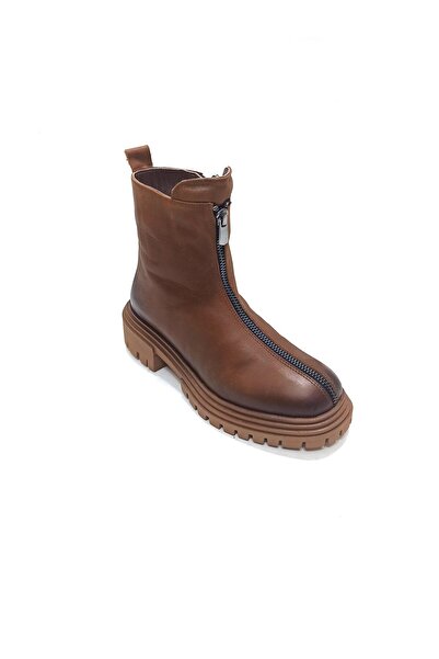 ALBİNİ KAHVE TABA DERİ KADIN POSTAL BOT AYAKKABI