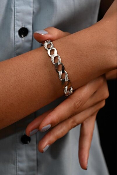 TÜKKAN ACCESSORİES ZİNCİR DESEN BİR TARAFI ZİRKON TAŞLI BİR TARAFI DÜZ ÇİFT T...