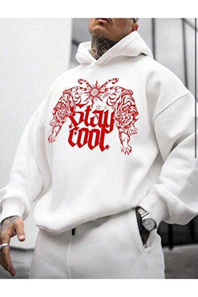 MYDARKSTYLE Unisex Stay Cool Printed Oversize Hooded Sweatshirt