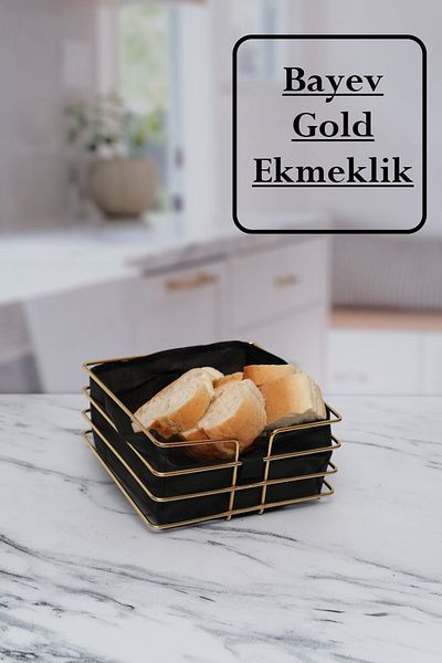 Bayev Gold Striped Fabric Square Bread Bowl Tableware Bread Basket Fruit Basket Black Fabric
