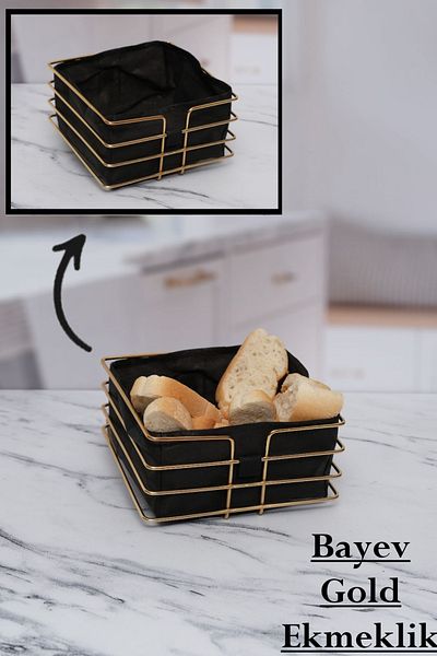 Bayev Gold Striped Fabric Square Bread Bowl Tableware Bread Basket Fruit Basket Black Fabric