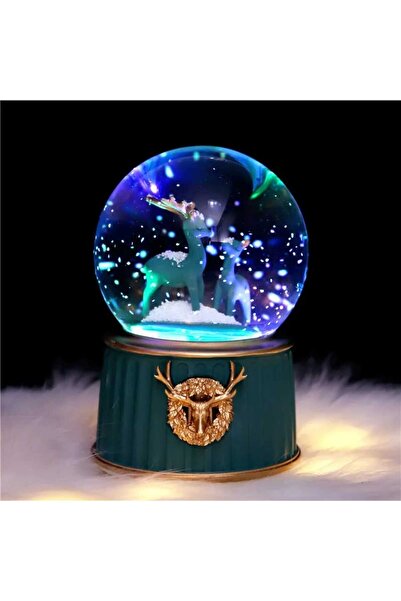 nesever store Yılbaşı Küre Otomatik Işıklı Müzikli Orta Boy Geyik Kar Küresi