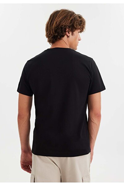 WESTMARK LONDON Μαύρο ανδρικό μπλουζάκι από βαμβακερό λαιμόκοψη με τύπωμα WMEMBROIDERY DEER