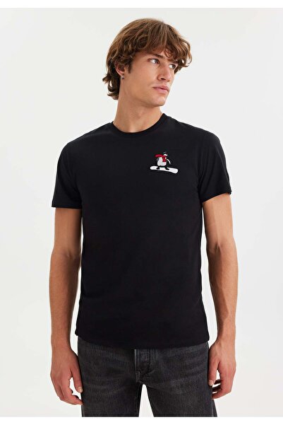 WESTMARK LONDON Μαύρο ανδρικό μπλουζάκι από βαμβακερό λαιμόκοψη με τύπωμα WMCARTOON BOARD