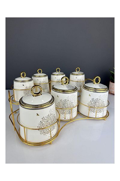 ACAR 7-Piece Luxury Porcelain Spice Set - V1 with Master Wood Stand