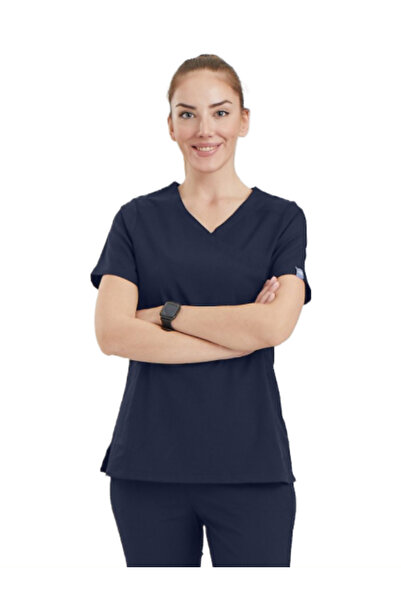 Wio Uniform Clower- Kadın Likralı Lacivert Doktor Hemşire Cerrahi Üniforma Üst