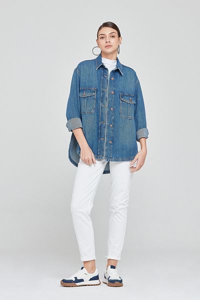 Pantamo Jeans Palton albastru învechit cu formă confortabilă, cu ton mediu