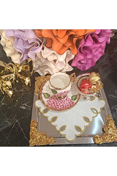 LASETU adreanna gold sim işlemeli kahve yanı, sunum peçetesi ve kokteyl peçetesi 2 adet