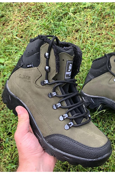 Giyyin Ανδρικές μπότες πεζοπορίας με επένδυση από χακί γούνα, ανθεκτικές στο κρύο