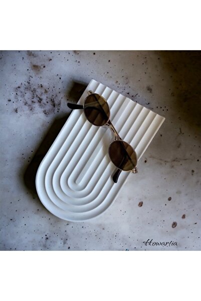 Miya Art Studio Διακοσμητικό γεωμετρικό ριγέ πιάτο από σκυρόδεμα Πιάτο κοσμήμ...