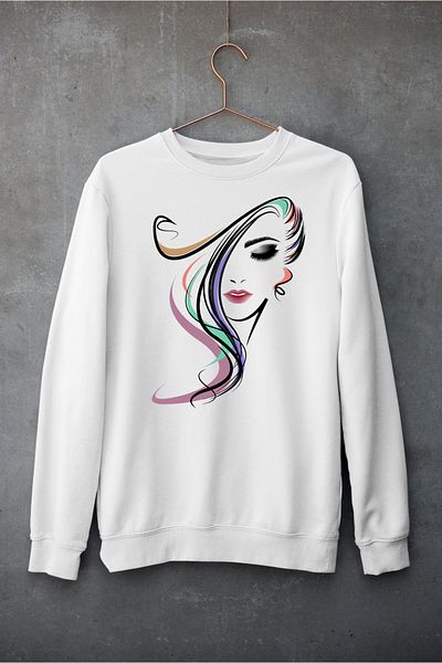 Raf Coll Unisex Oversize Crew Neck Γυναικείο φούτερ με ψηφιακή εκτύπωση με δύο κλωστές μέσα στην κορδέλα