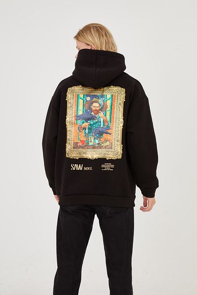 Saw Urbanity VAN GOGH OVERSIZE SWEATSHIRT WITH BACK EMBROIDERY PRINT, CHARPED INSIDE, HOODED