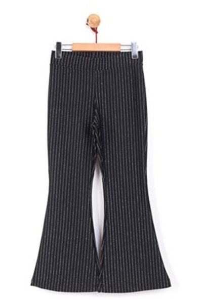 nk kids Kız Çocuk Siyah Renk Lame Çizgili Ispanyol Paça Şık Pantolon