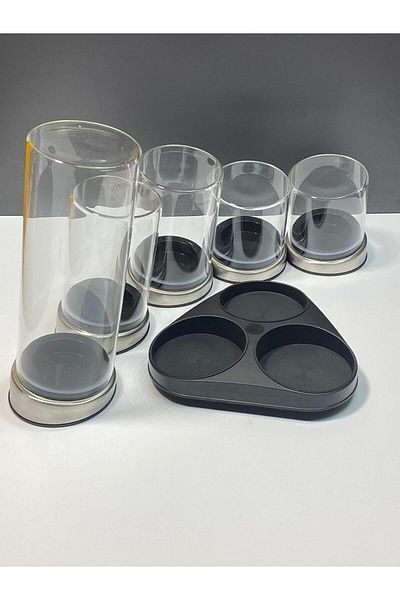 AROW Rena 5 Piece Glass Spice Set with Rotating Stand 6 Pieces