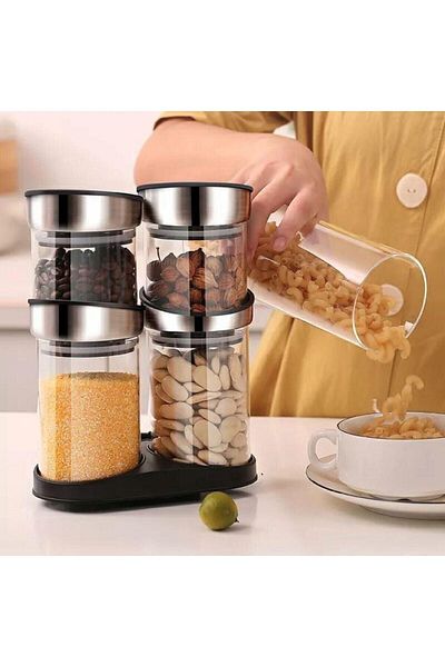 AROW Rena 5 Piece Glass Spice Set with Rotating Stand 6 Pieces