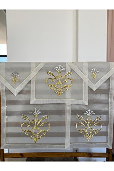 Gelincik Çeyiz Maraş İşi Sim Sırma Nakışlı Salon Takımı 5 Parça