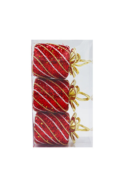 Yusuf Dirik YD Party Supplies Yılbaşı Ağaç Süsü Lüks Silindir Hediye Paketi Altın Çizgili 3 Adet 10 cm