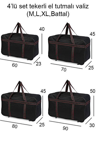 Andante Siyah Kulplu Set Kumaş El Valizi Seyahat Çantası Outdoor Tekerlekli Ç...