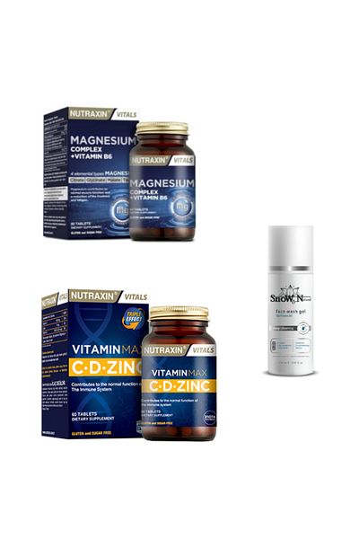 Nutraxin Magnesium Complex B6 + Vitamin Max C-d Zinc - 60 Tablets and Facial Cleansing Gel 100ml Gift