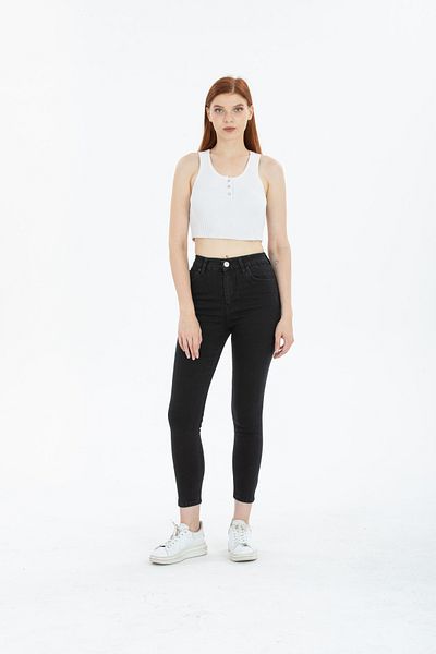 kotmodası BEES Pantaloni negri cu talie înaltă, cu picioare înguste, skinny Power Lycra